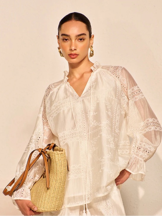 Commense Tops - Commense white Embroidered Lace Peasant Top, Size XL,